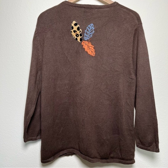 Breckenridge Women Cardigan Sweater XL Chocolate Brown Fall Leaves Artsy - Picture 6 of 10